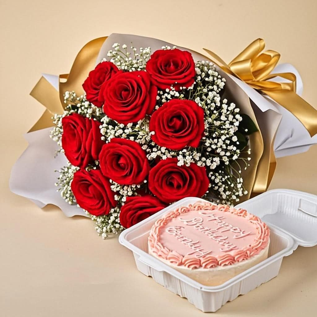 Bento Cake & Roses Combo — Gift for Girlfriend Nepal