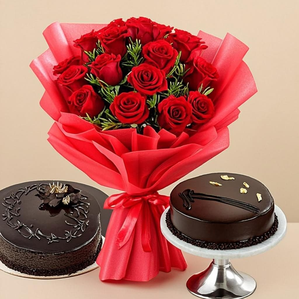 Chocolate Cake & Roses Combo — Birthday Gift Nepal